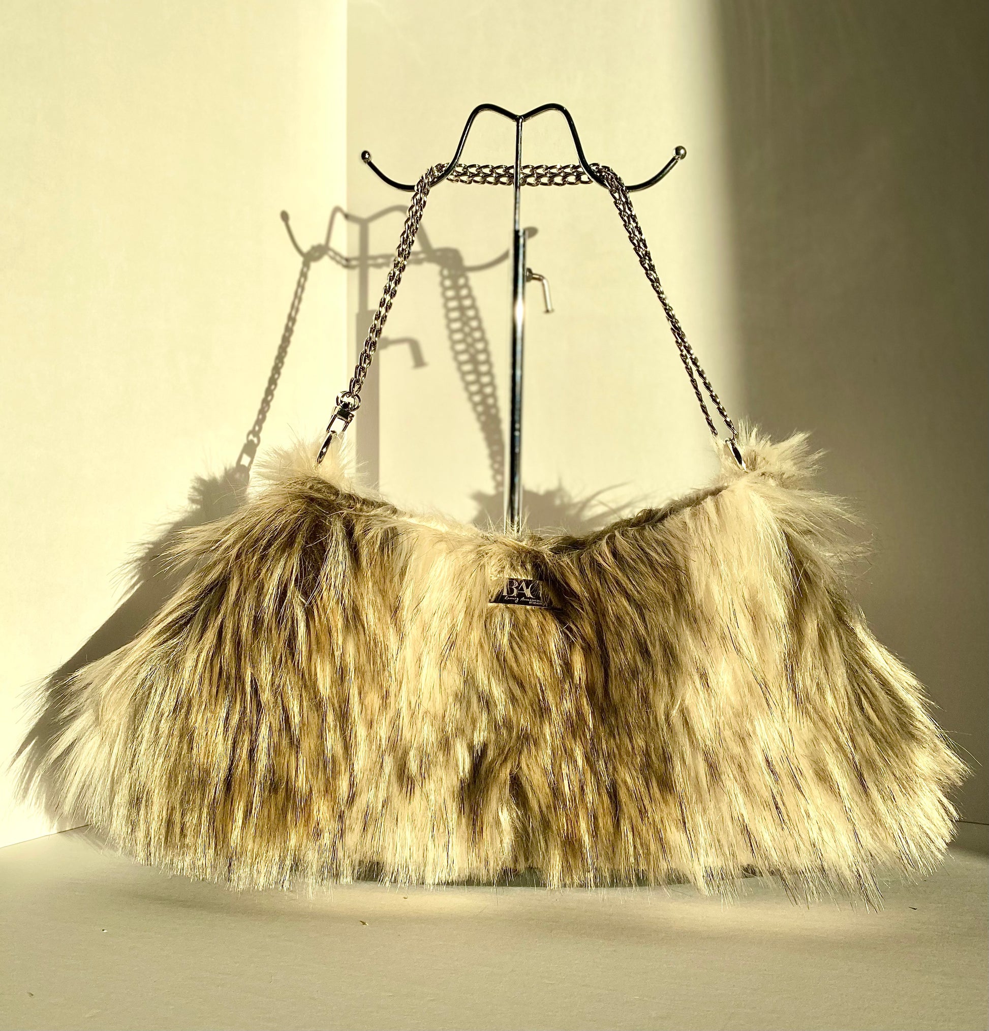 Brown & Beige Faux Fur Convertible Purse