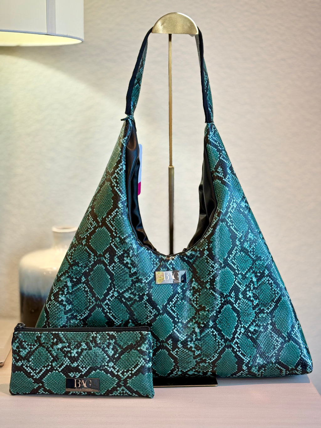 Mia Hobo Bag in Green Embossed Snake