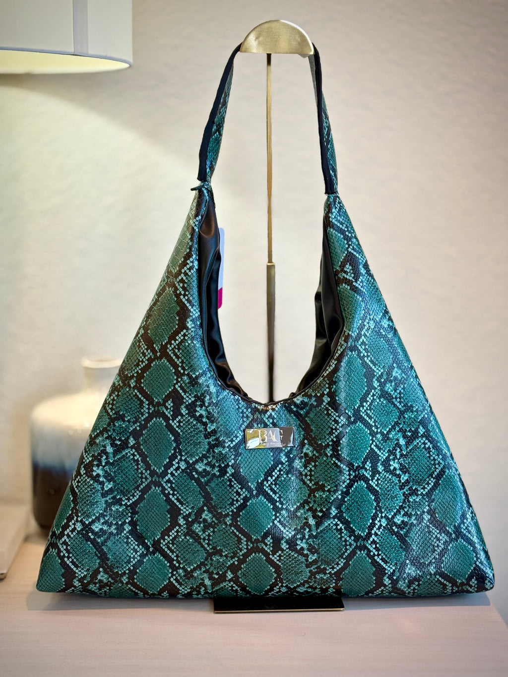 Mia Hobo Bag in Green Embossed Snake