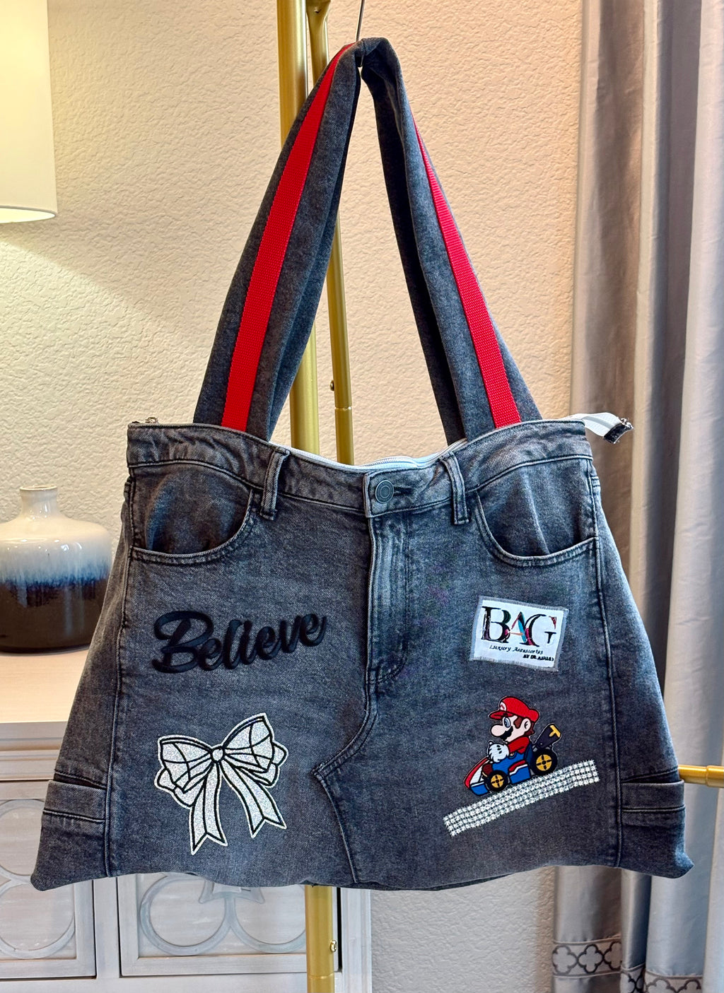 Mario Race Car Denim Tote Bag