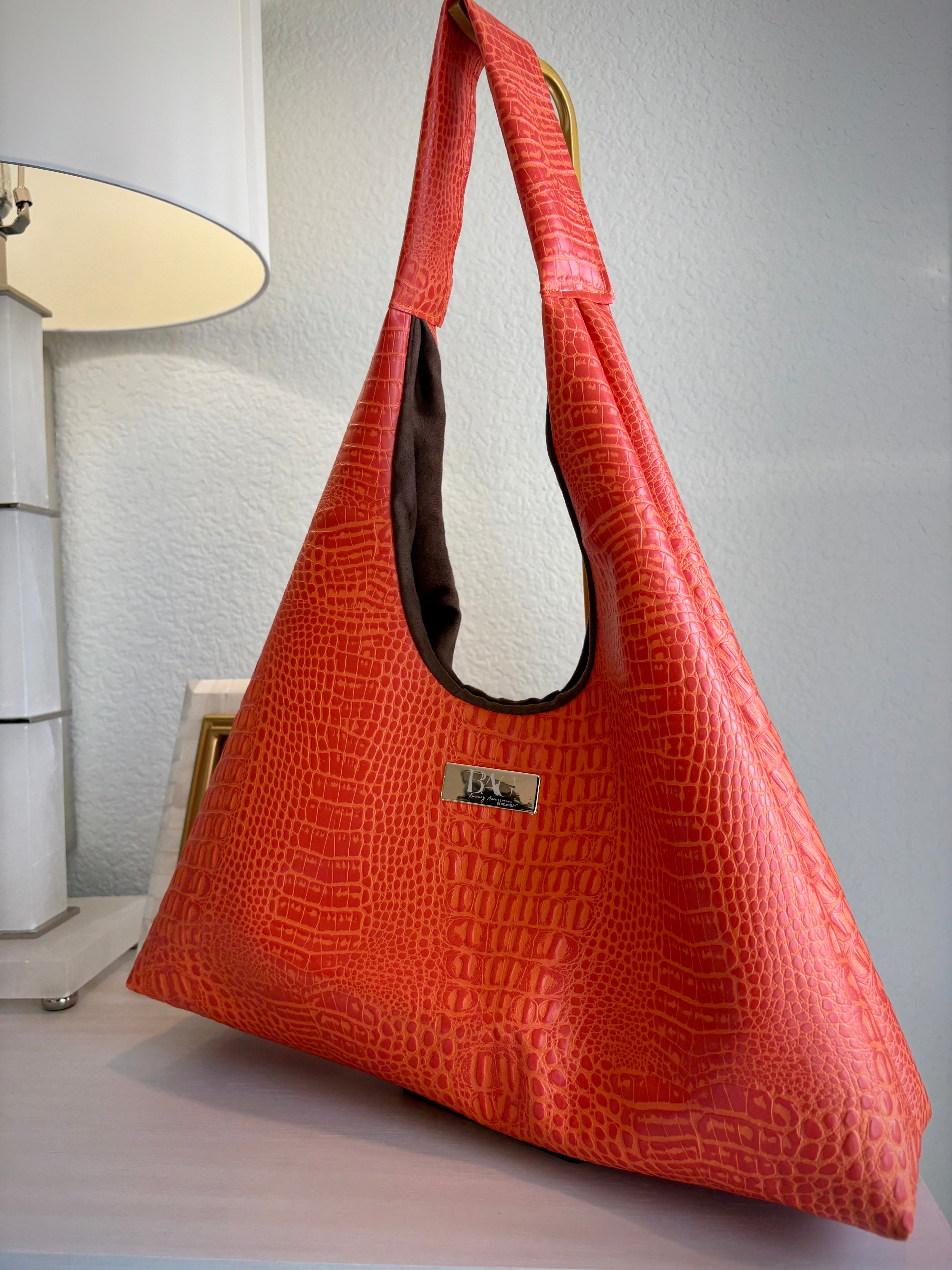 Mia Hobo Bag Orange in Embossed Croc