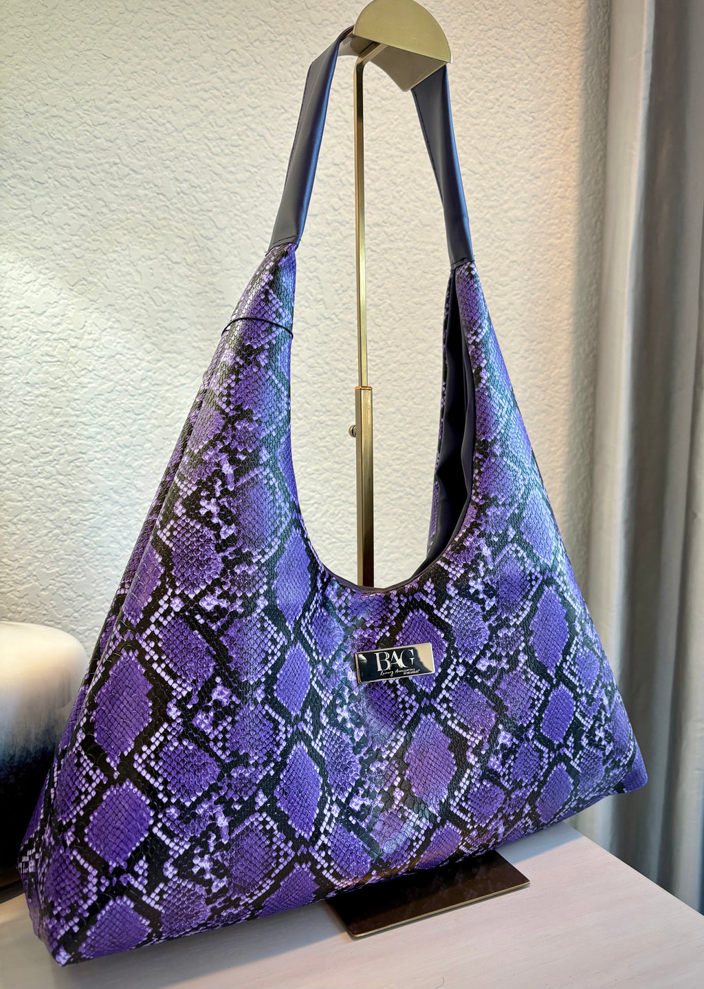Mia Hobo Bag in Purple Embossed Snake