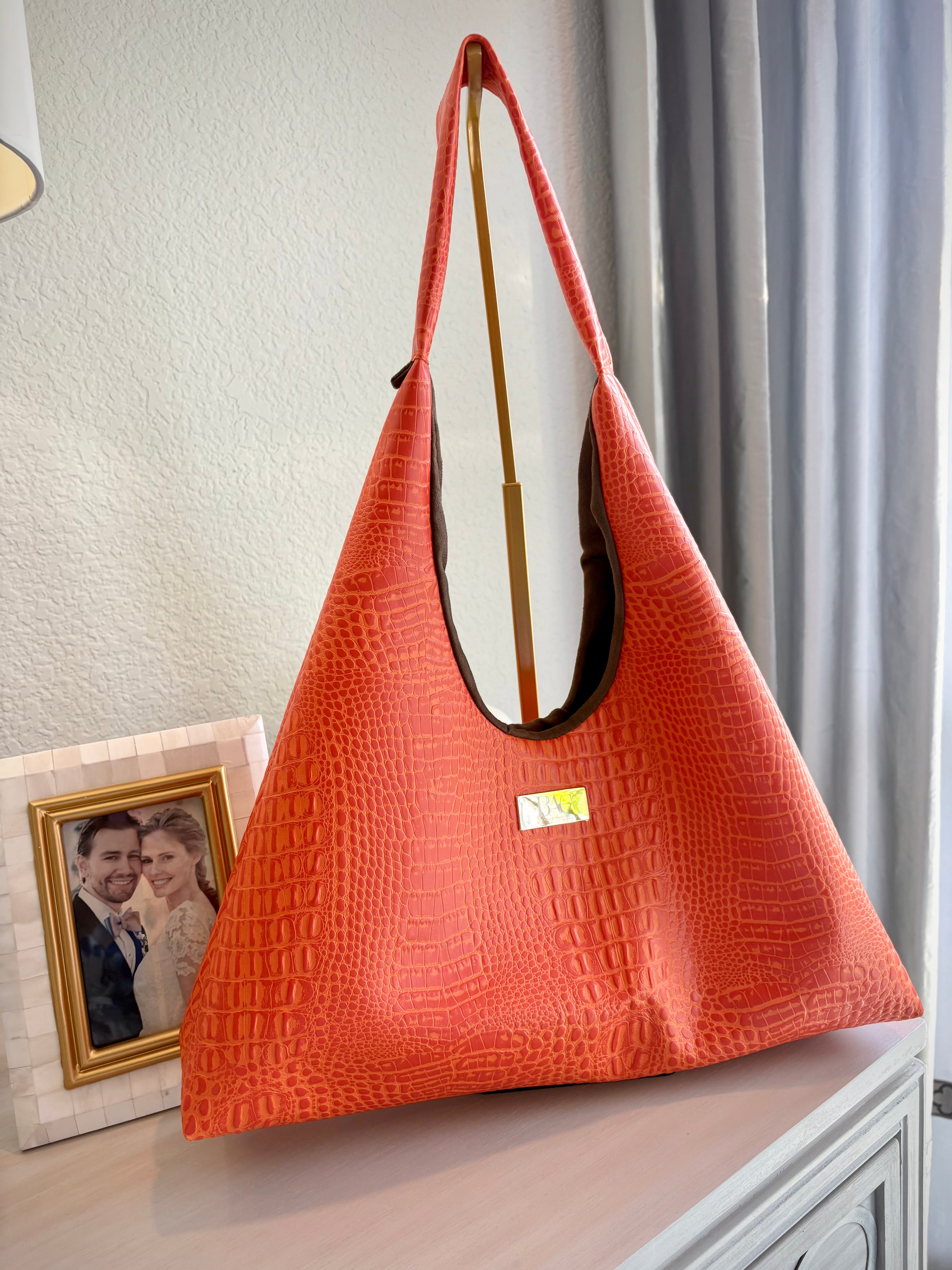 Mia Hobo Bag Orange in Embossed Croc