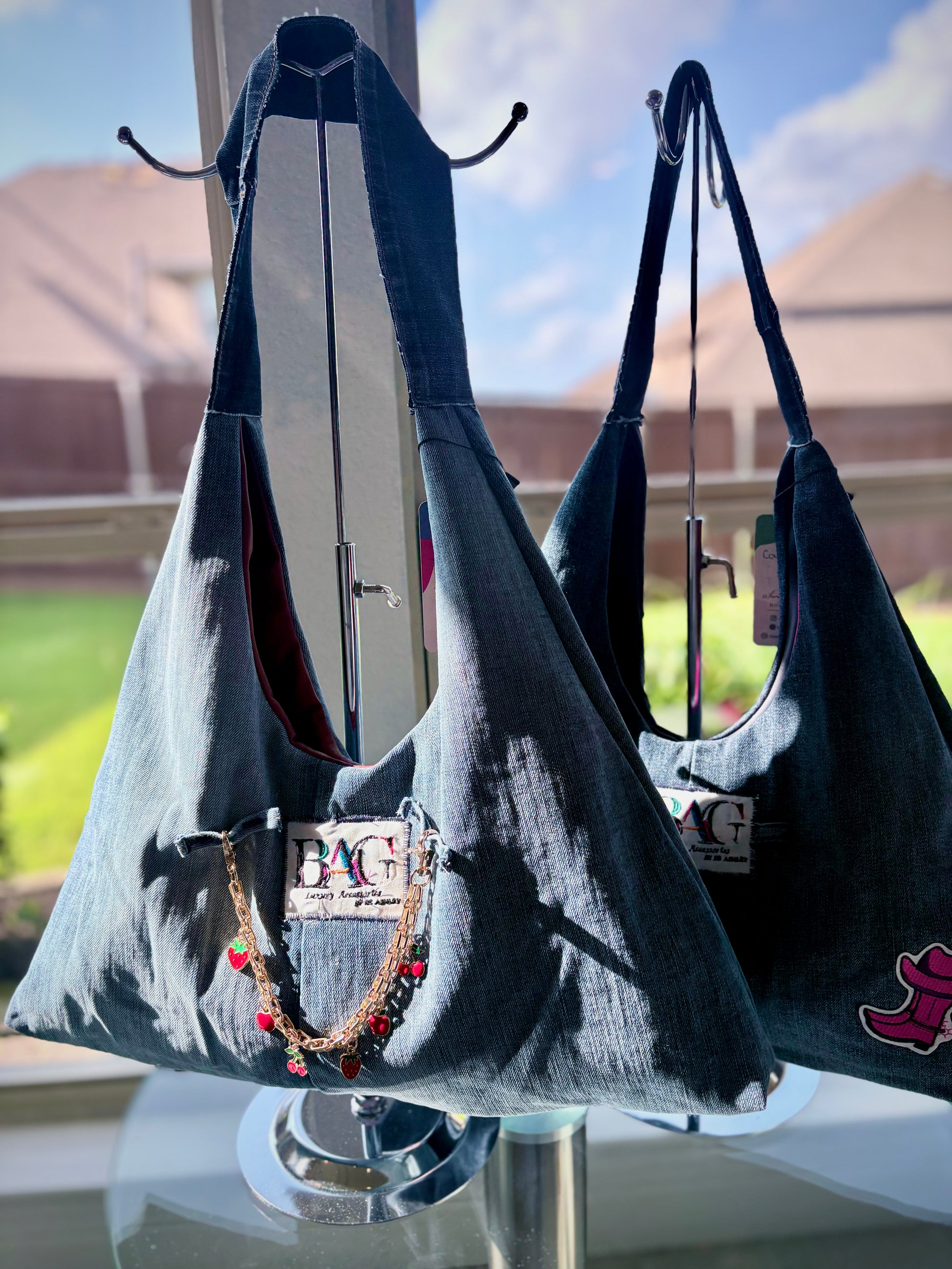 Cherry Chain Denim Hobo