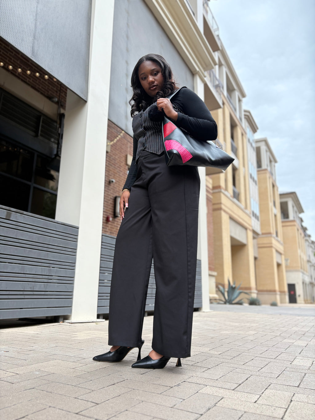 Mia Hobo Bag in Black with Patchwork Design
