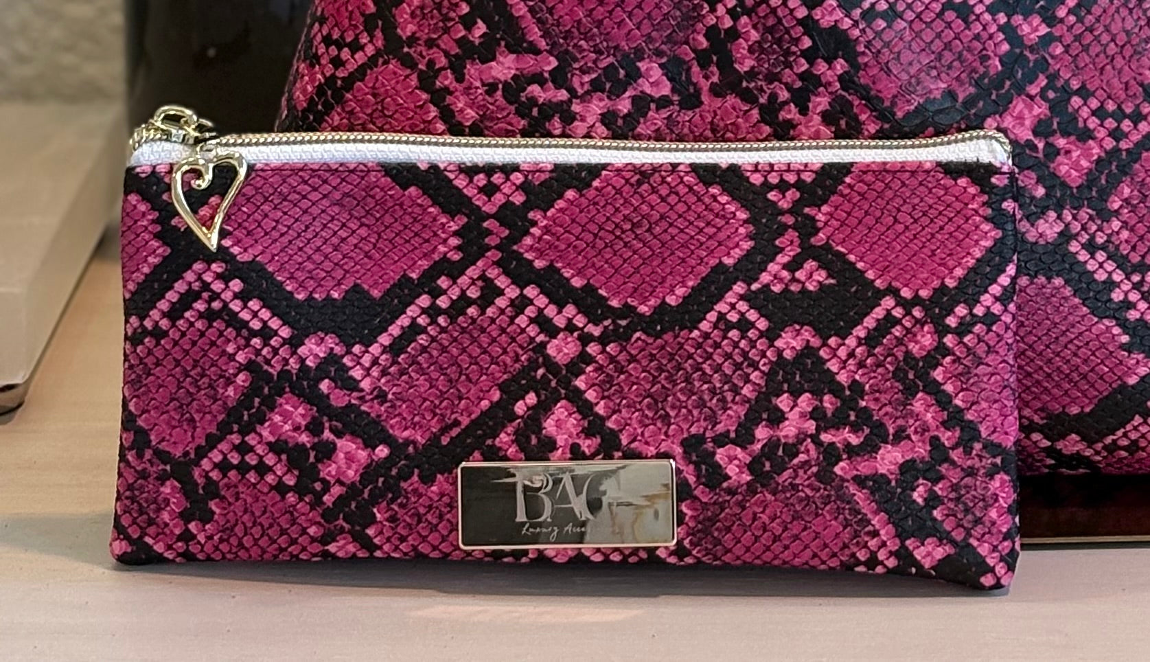 Long Wallet in Pink Embossed Snake