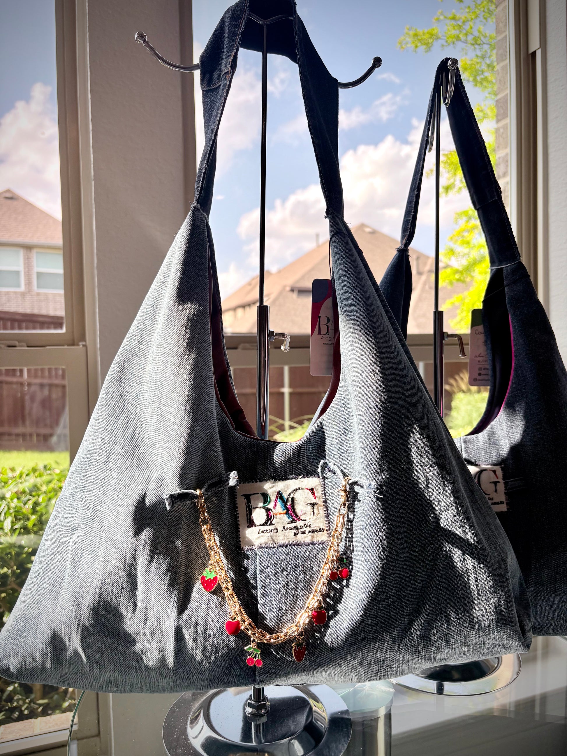 Cherry Chain Denim Hobo