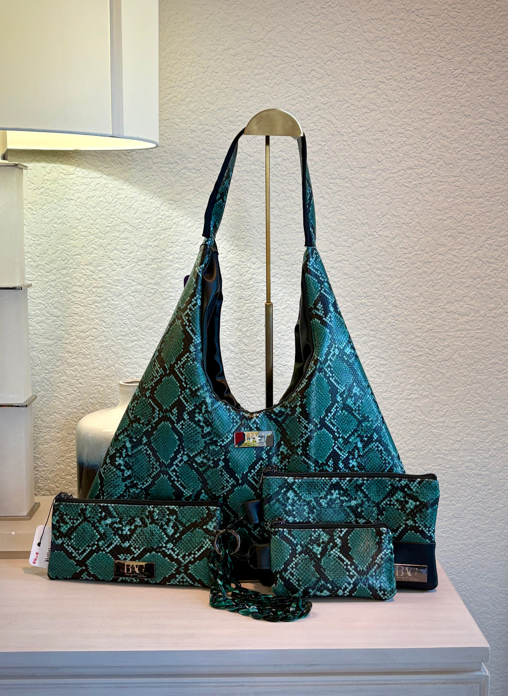 Mia Hobo Bag in Green Embossed Snake