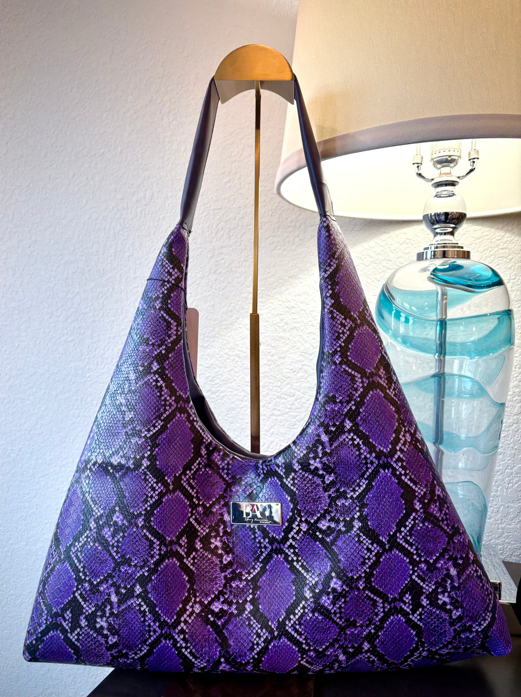 Mia Hobo Bag in Purple Embossed Snake