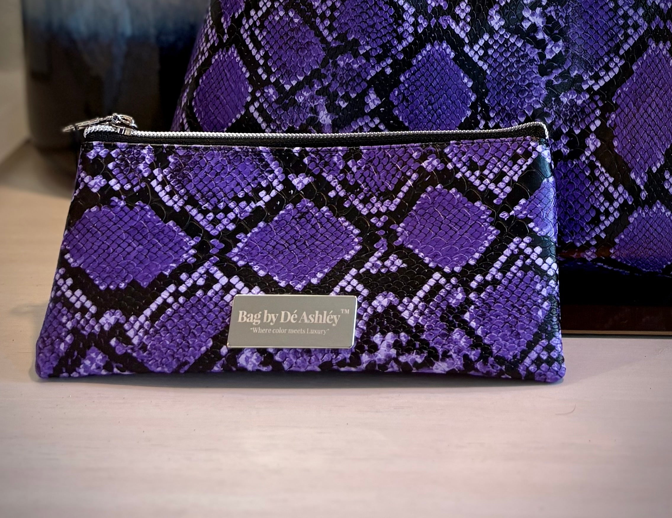 Long Wallet in Purple Embossed Snake