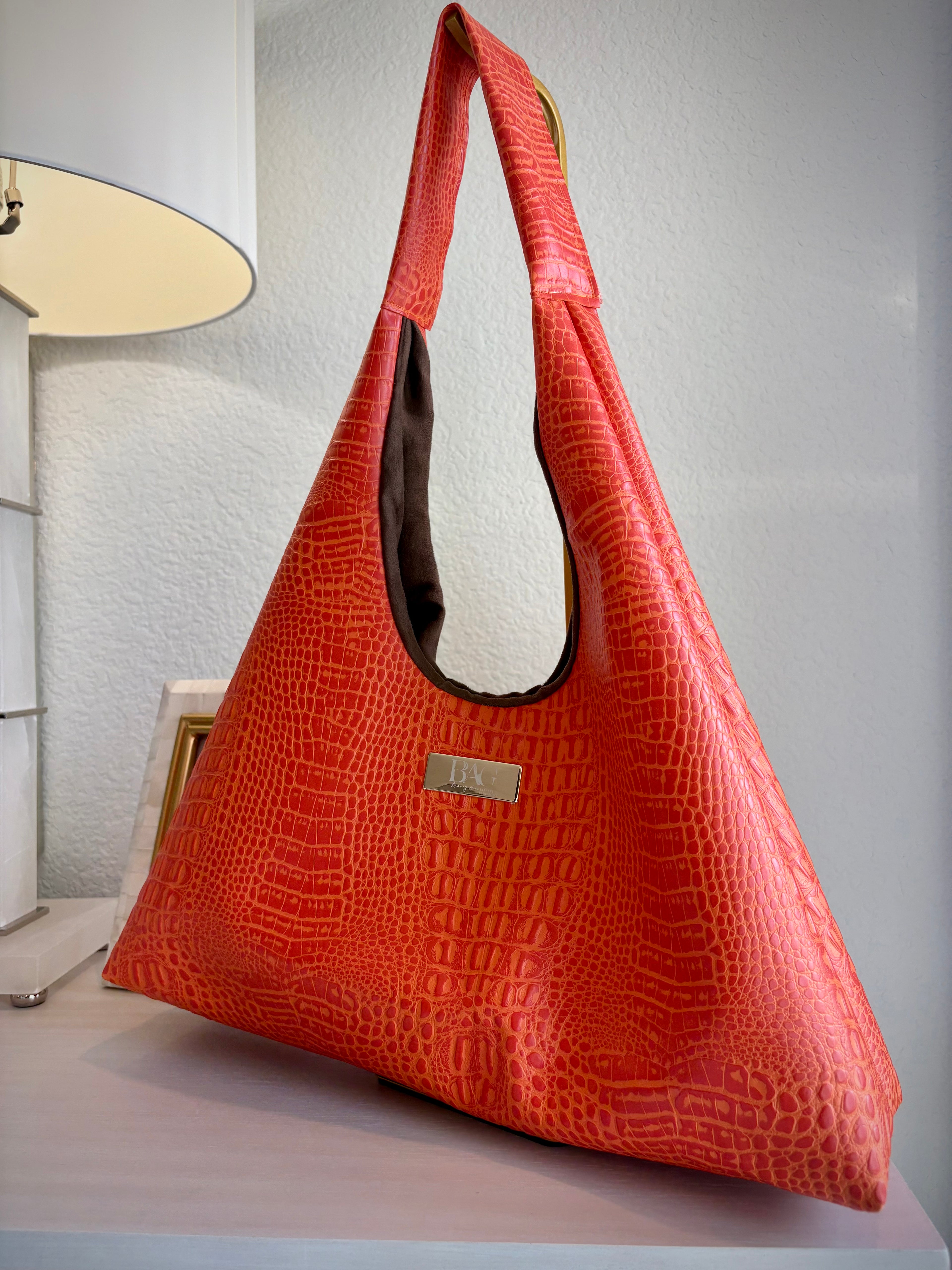 Mia Hobo Bag Orange in Embossed Croc