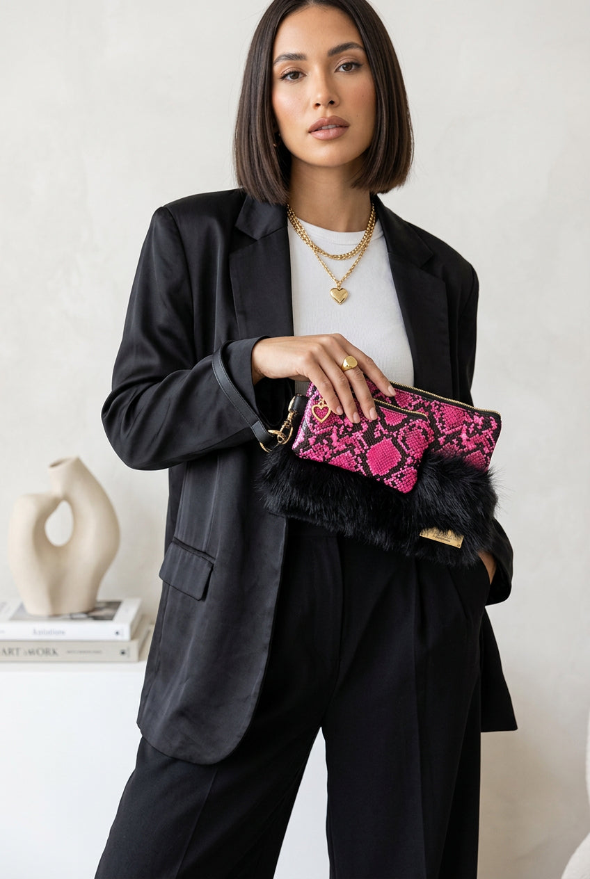 Pink Snake Print Wristlet Duo