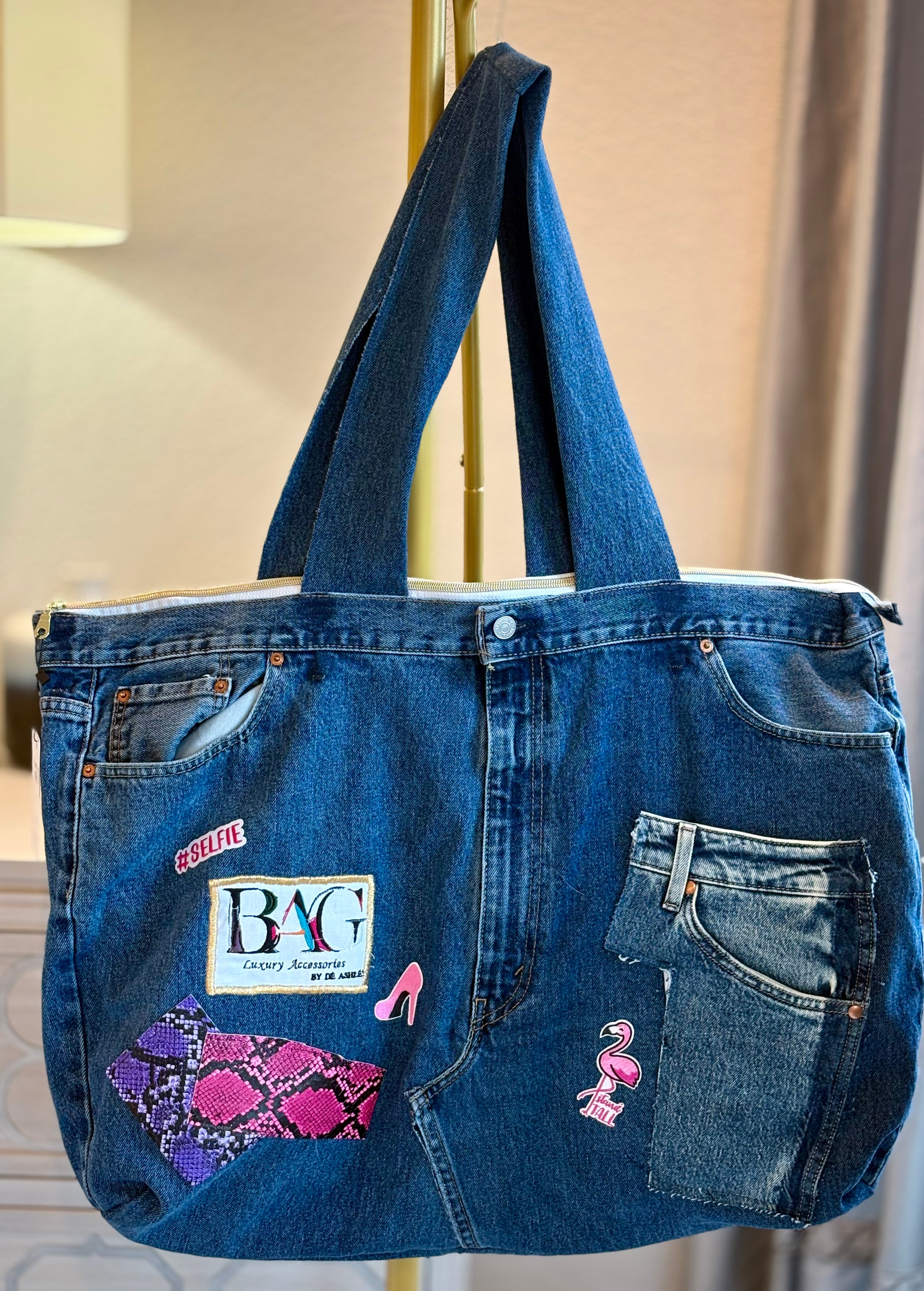 【レア】BossUp REMAKE DENIM TOTE BAG Lサイズ X-Large Denim Tote Bag – Bag by Dé Ashléy