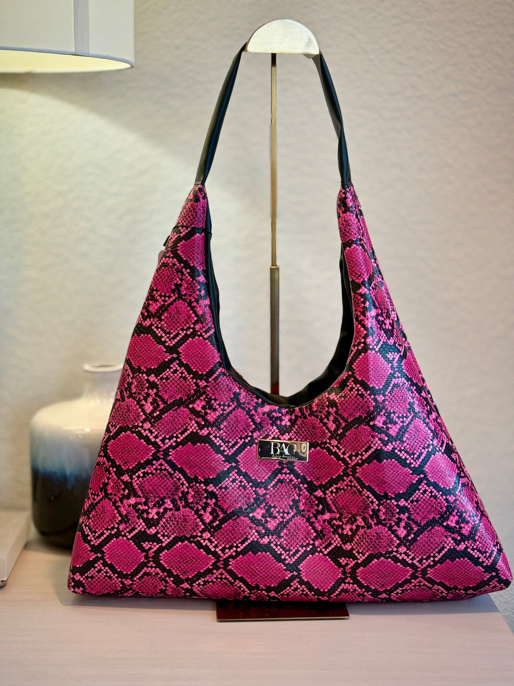 Mia Hobo Bag Pink in Embossed Snake