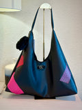 Mia Hobo Bag in Black with Patchwork Design
