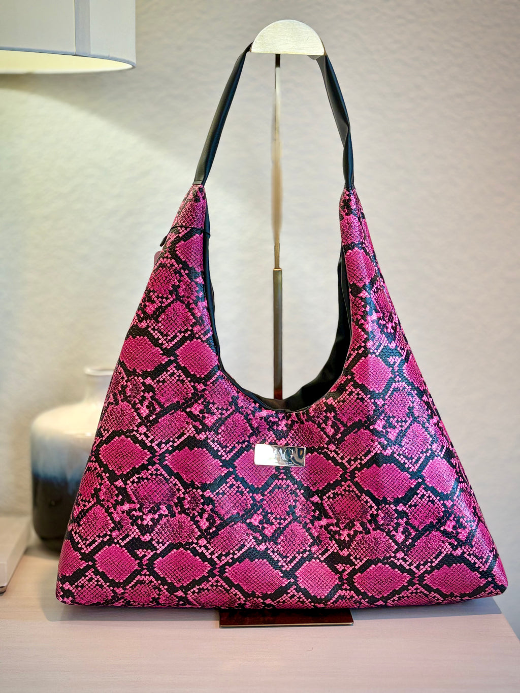 Mia Hobo Bag Pink in Embossed Snake