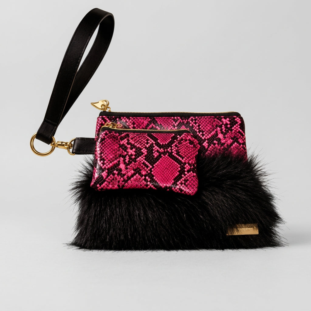 Pink Snake Print Wristlet Duo