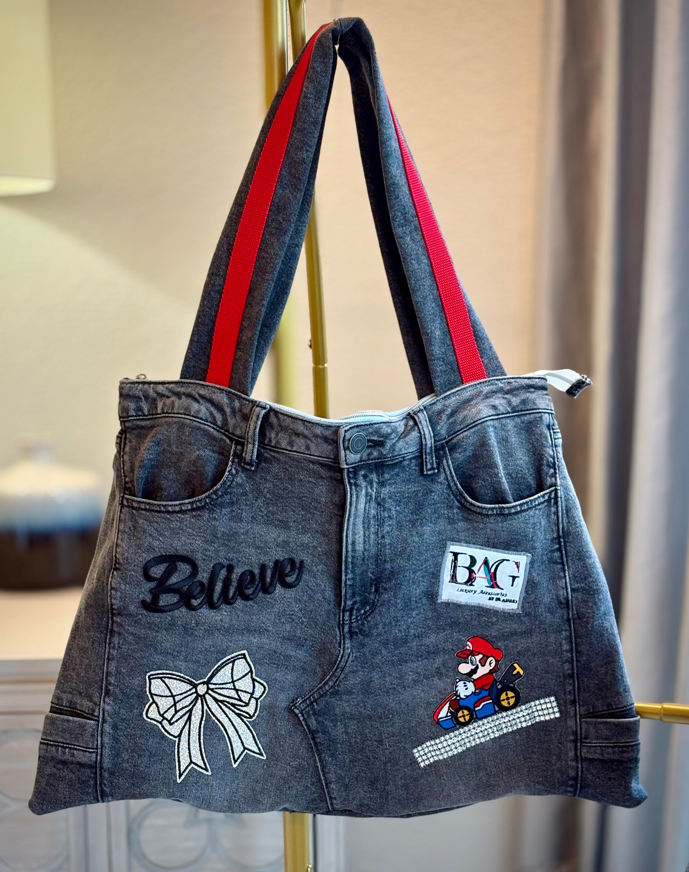 Mario Race Car Denim Tote Bag