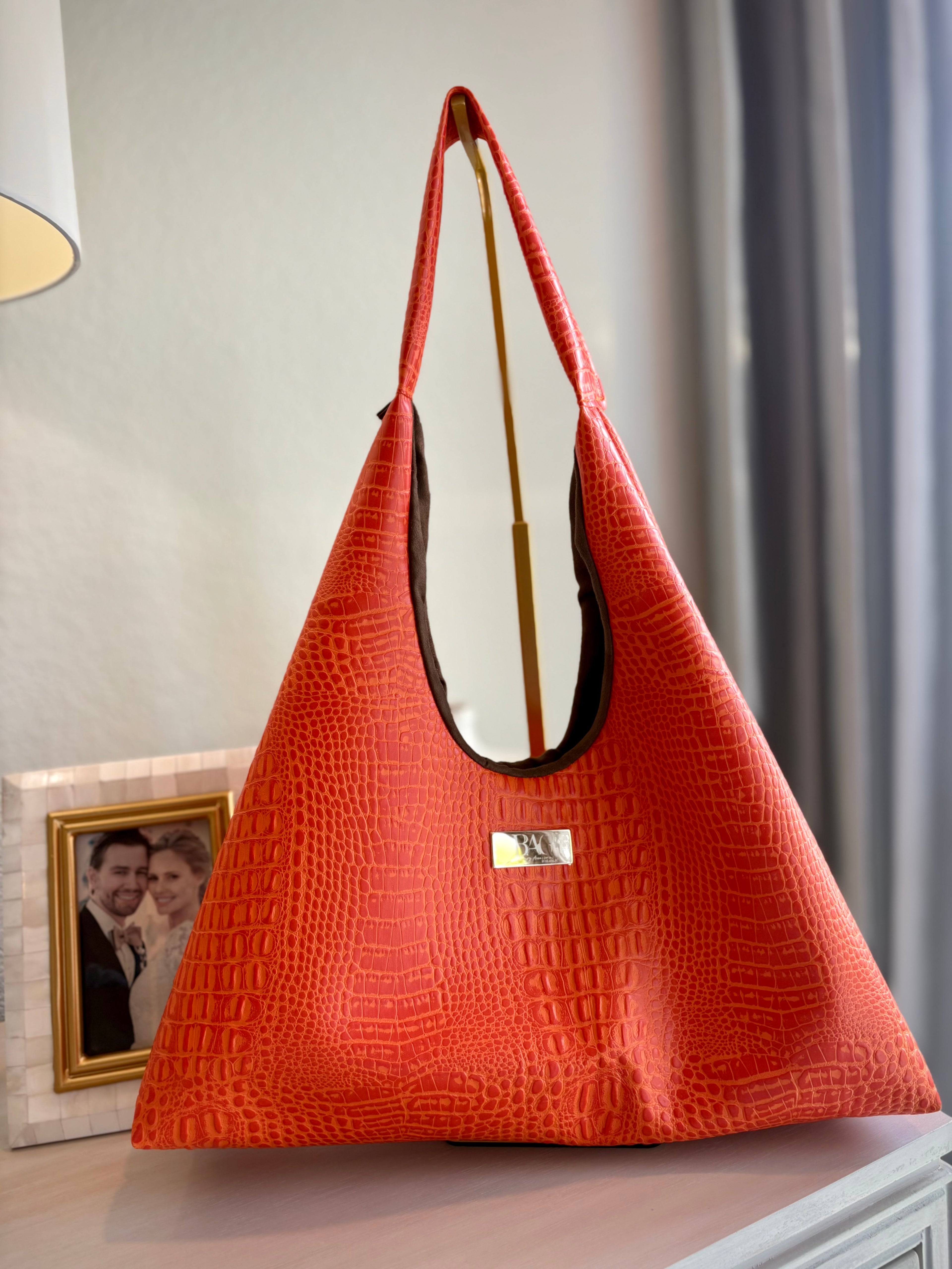 Mia Hobo Bag Orange in Embossed Croc