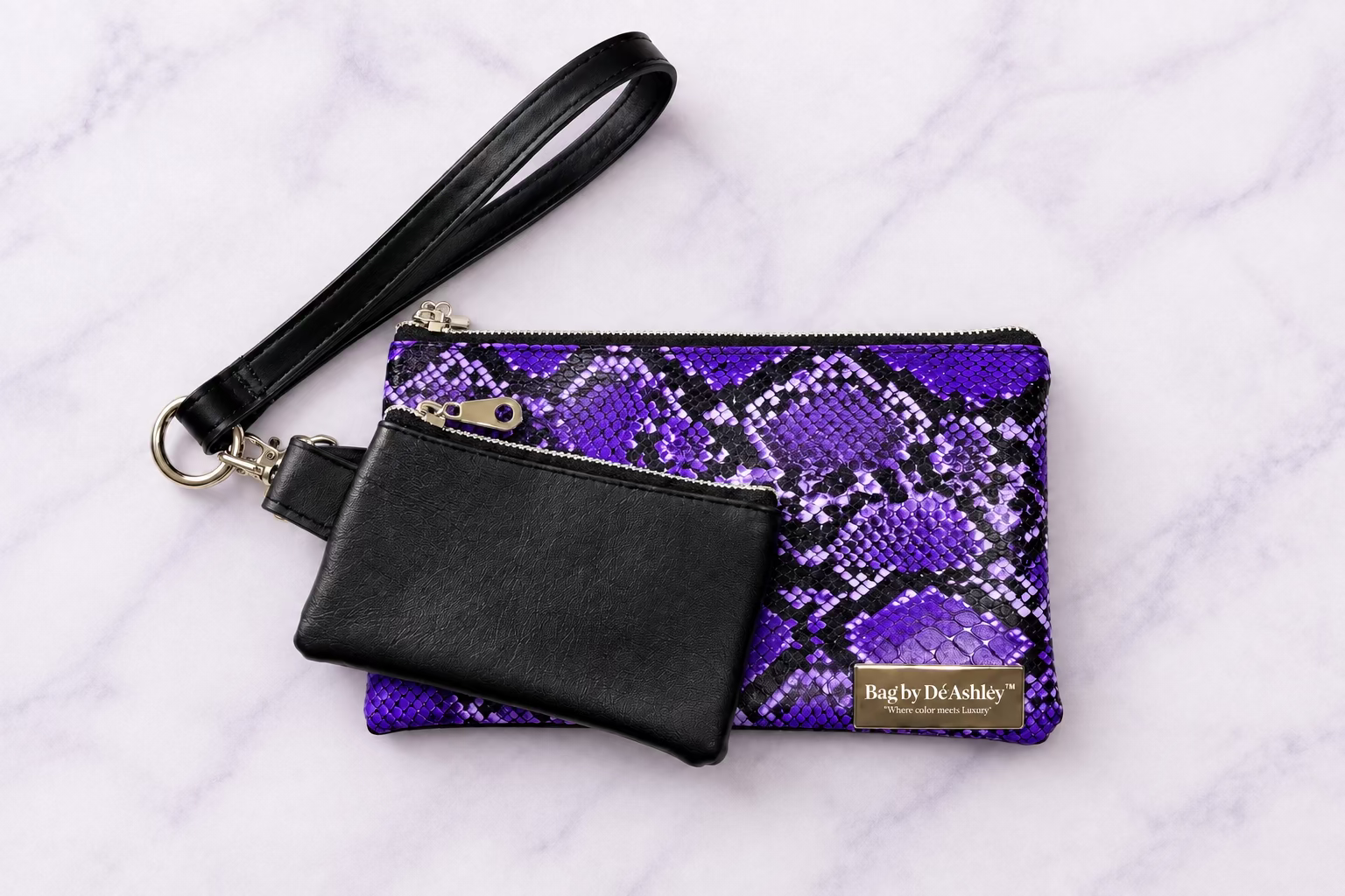 Purple Snake Print Wristlet Duo