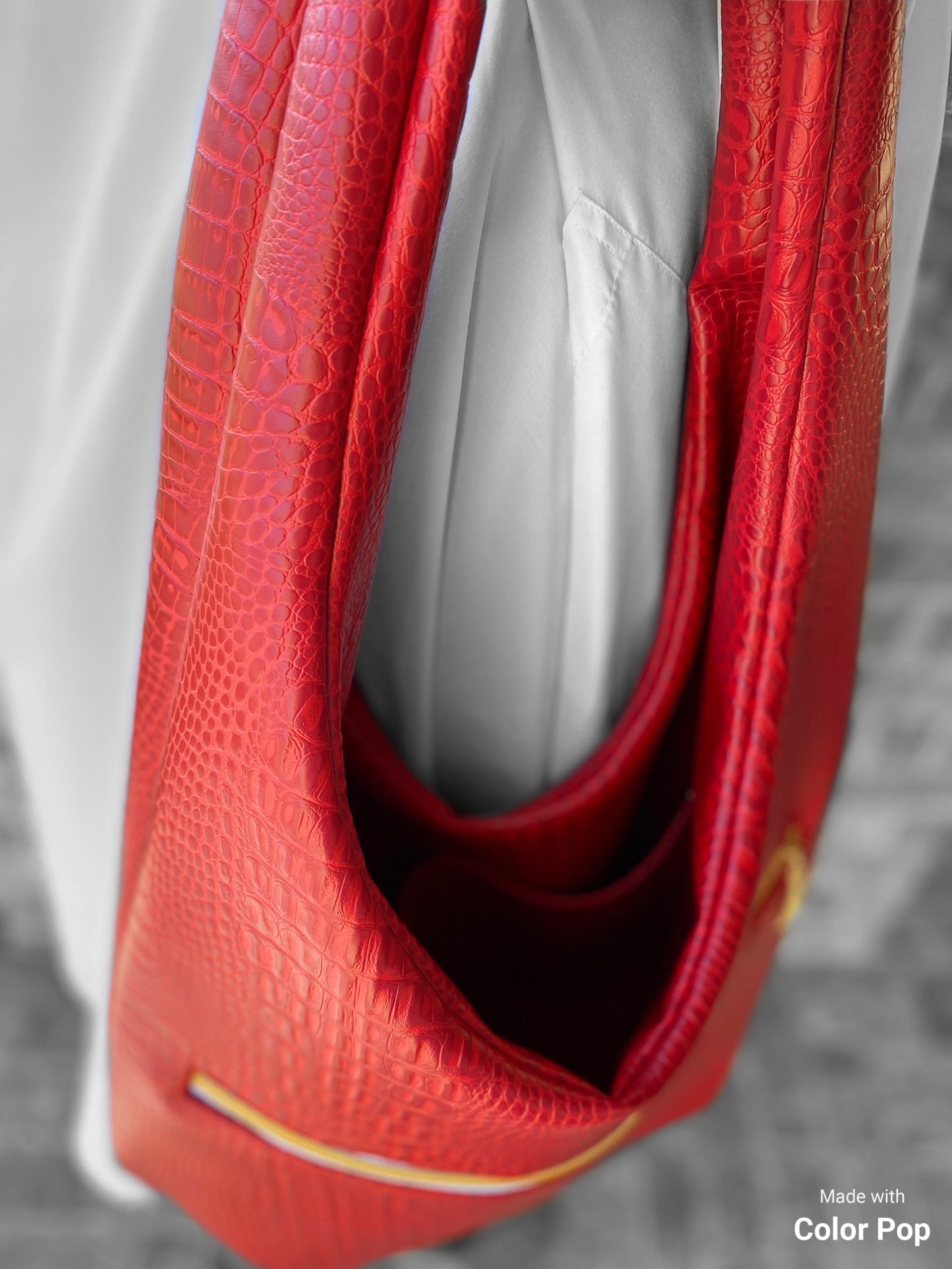 Oversized Red Faux Croc Hobo