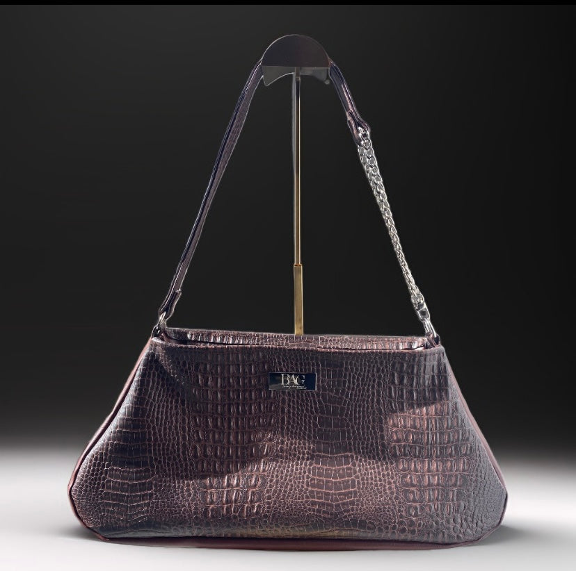 Brown Faux Croc Shoulder Purse