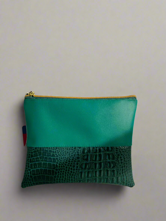 Dark Green Large Faux Croc Makeup Pouch