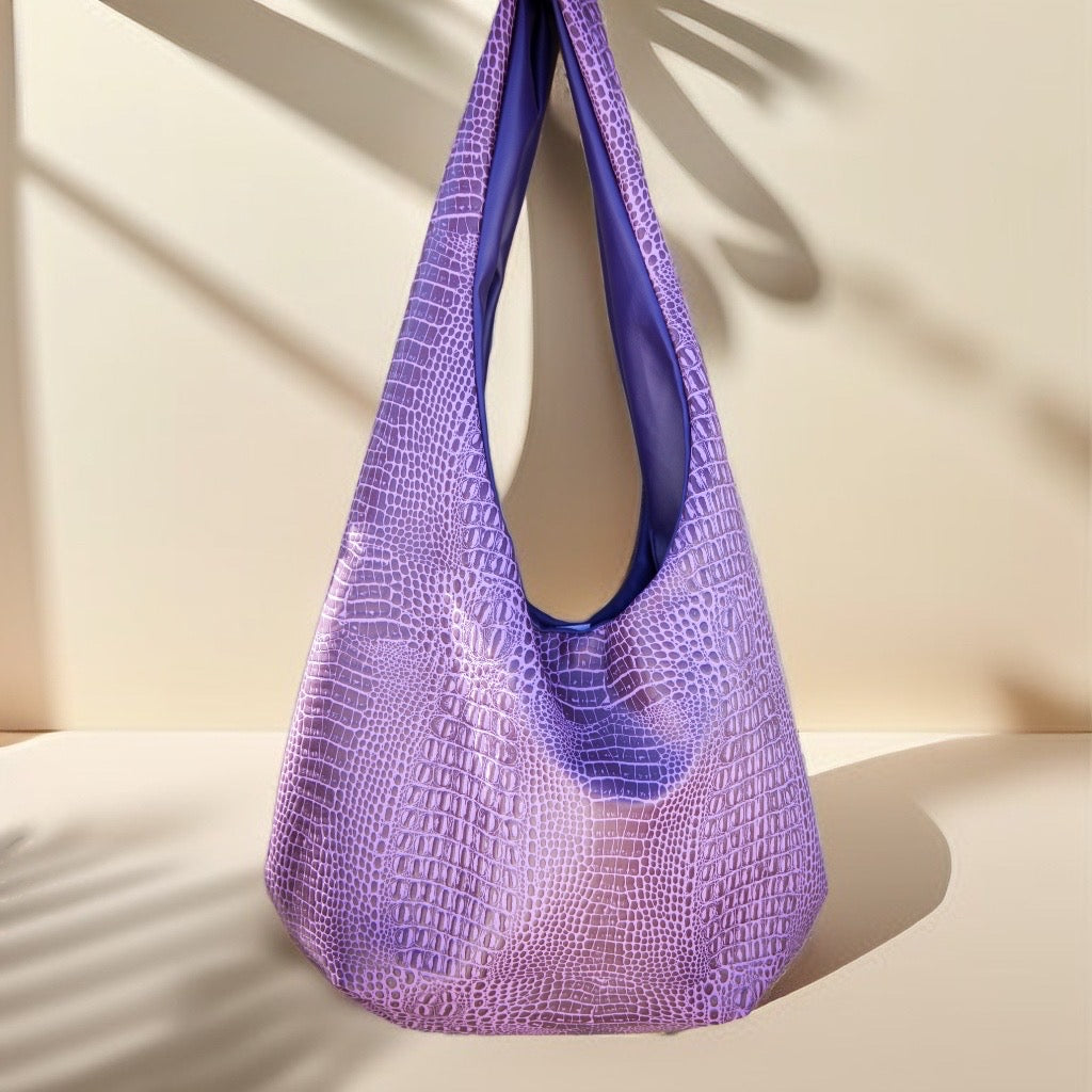 Purple Embossed Croc Hobo