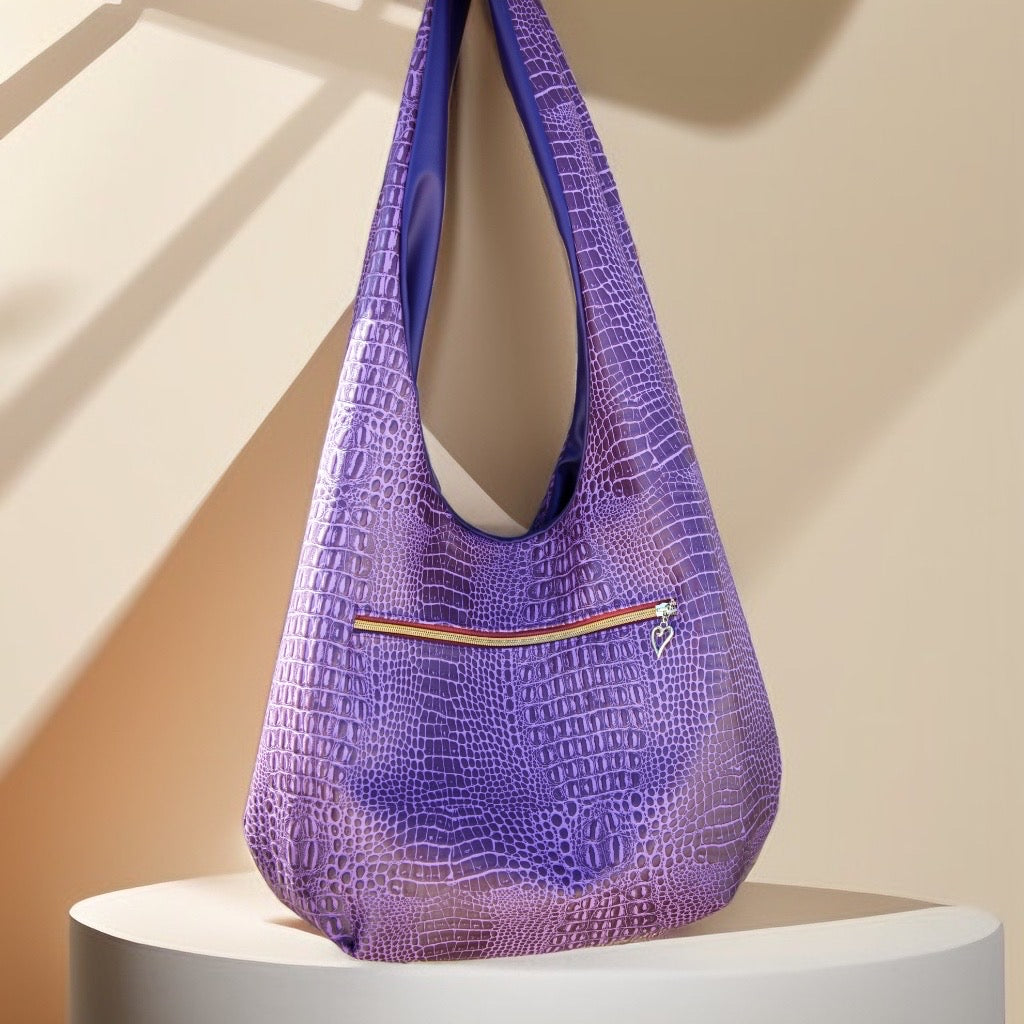 Purple Embossed Croc Hobo