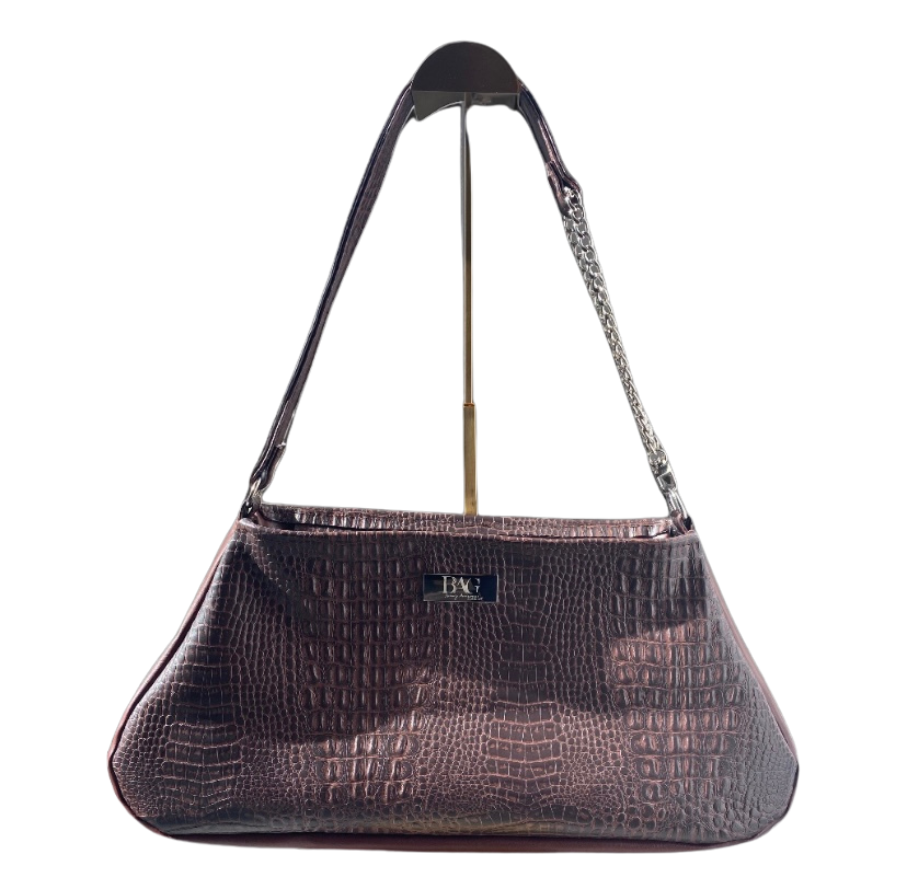Brown Faux Croc Shoulder Purse