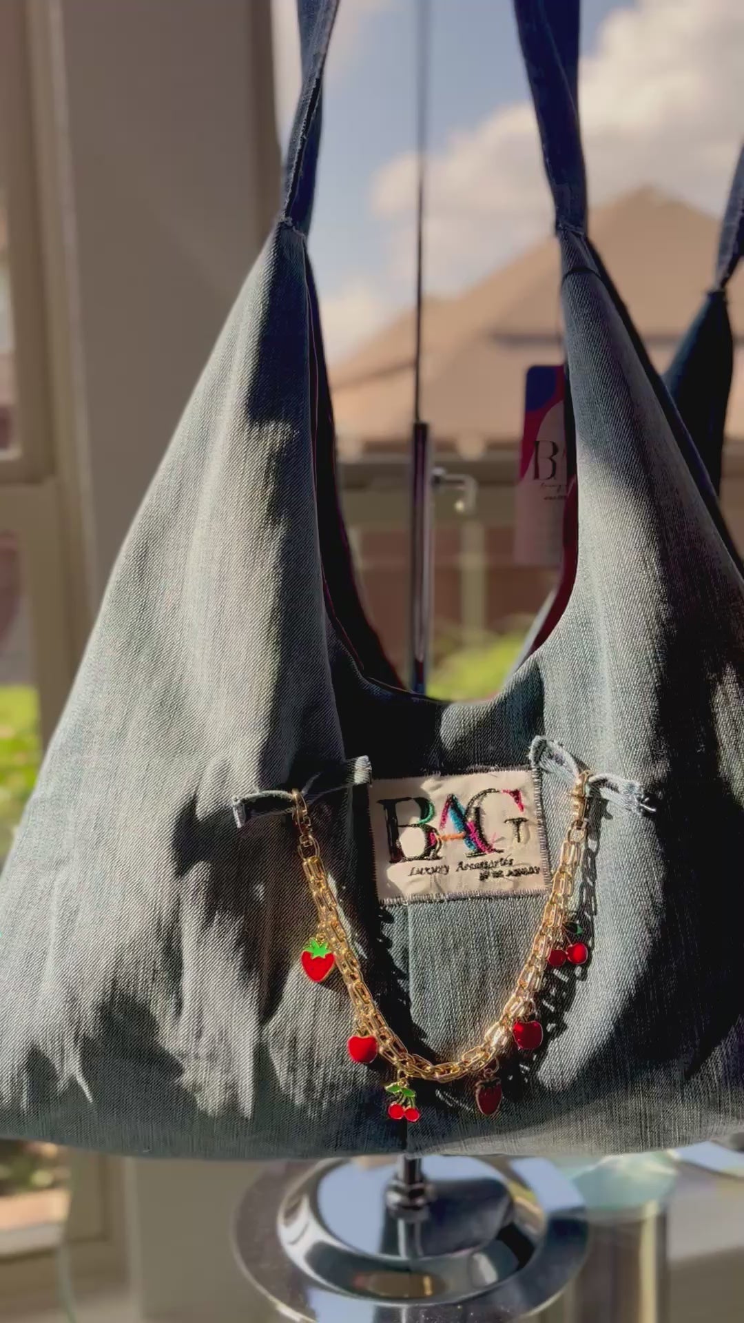Cherry Chain Denim Hobo