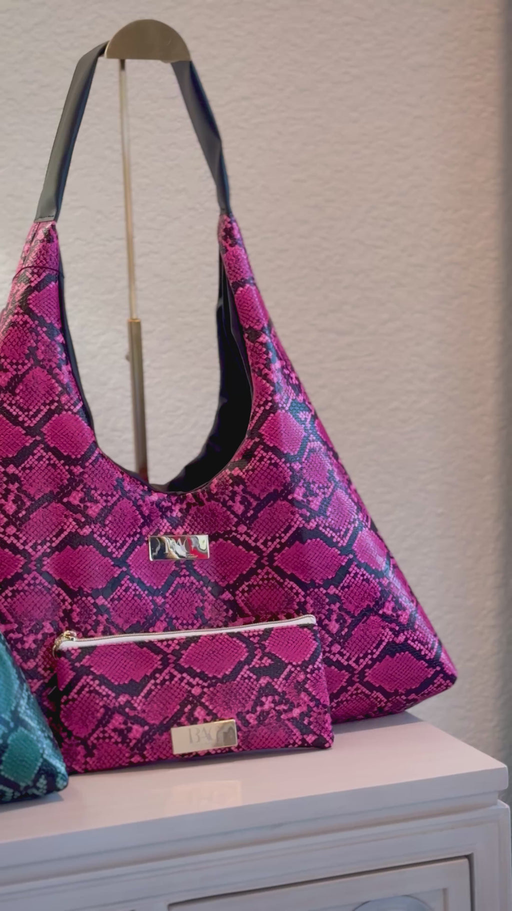 Mia Hobo Bag Pink in Embossed Snake