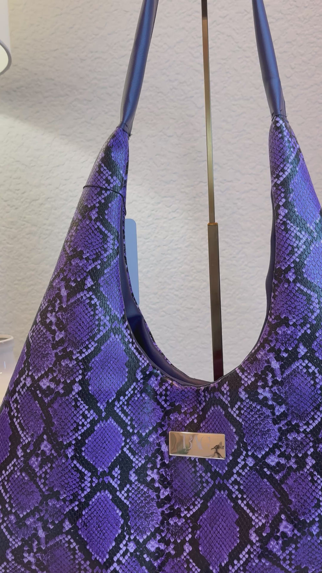 Mia Hobo Bag in Purple Embossed Snake