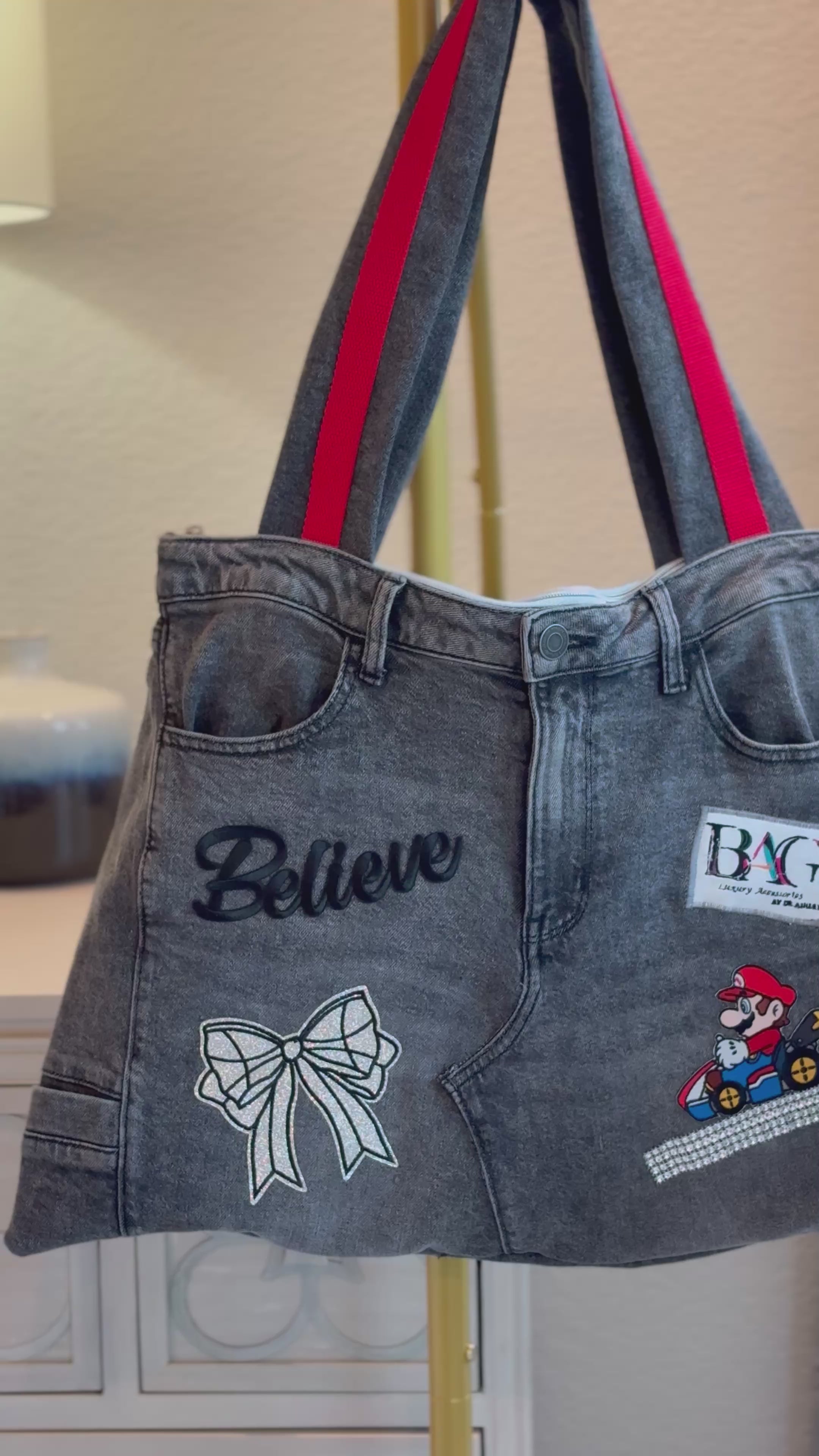 Mario Race Car Denim Tote Bag